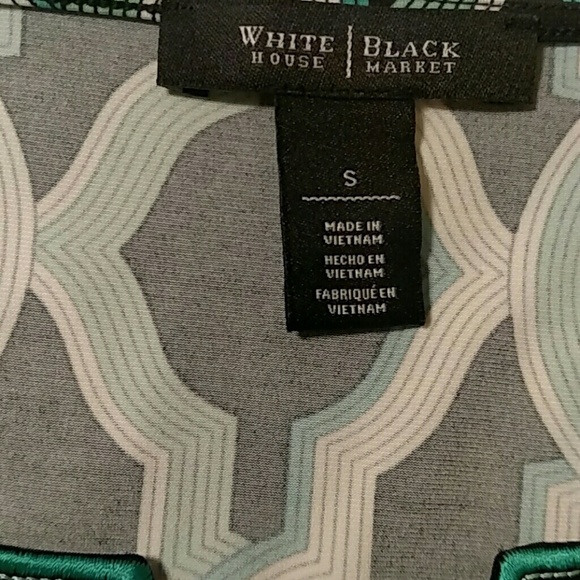 White House Black Market 3/4 Sleeve Black & Green Geometric Print Tunic Size S - Picture 5 of 7